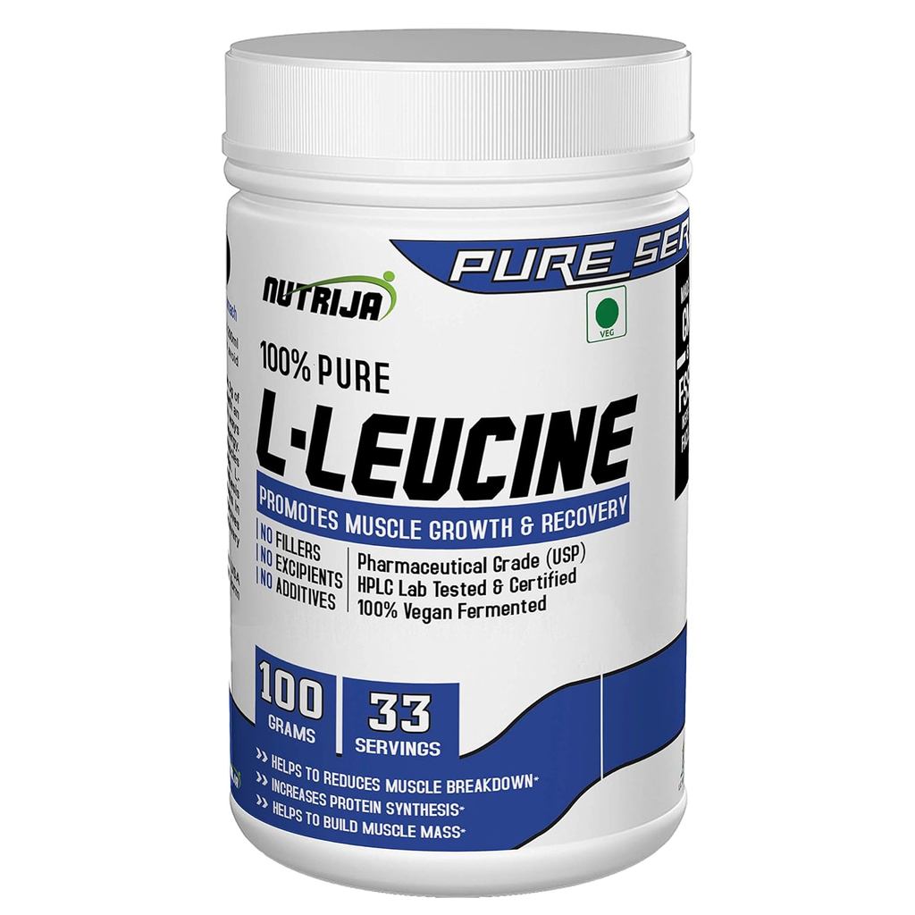 NutriJa L-Leucine - (100 gram) 100% Nguyên chất & USP Grade- Bột bổ sung tập luyện nội bộ| Để phục h