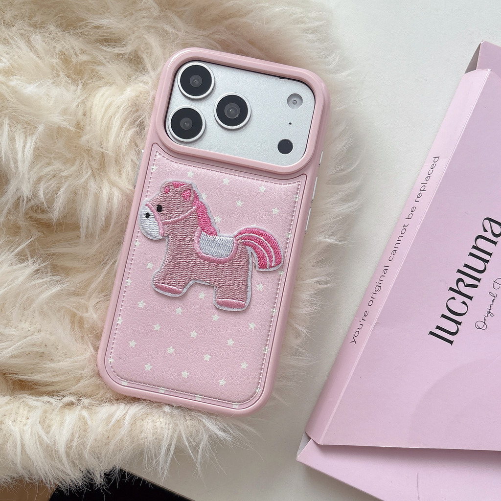 Ốp điện thoại TPU dán hình chấm sóng màu hồng Hourse cho Apple IPhone 17 16 15 14 13 Pro Max