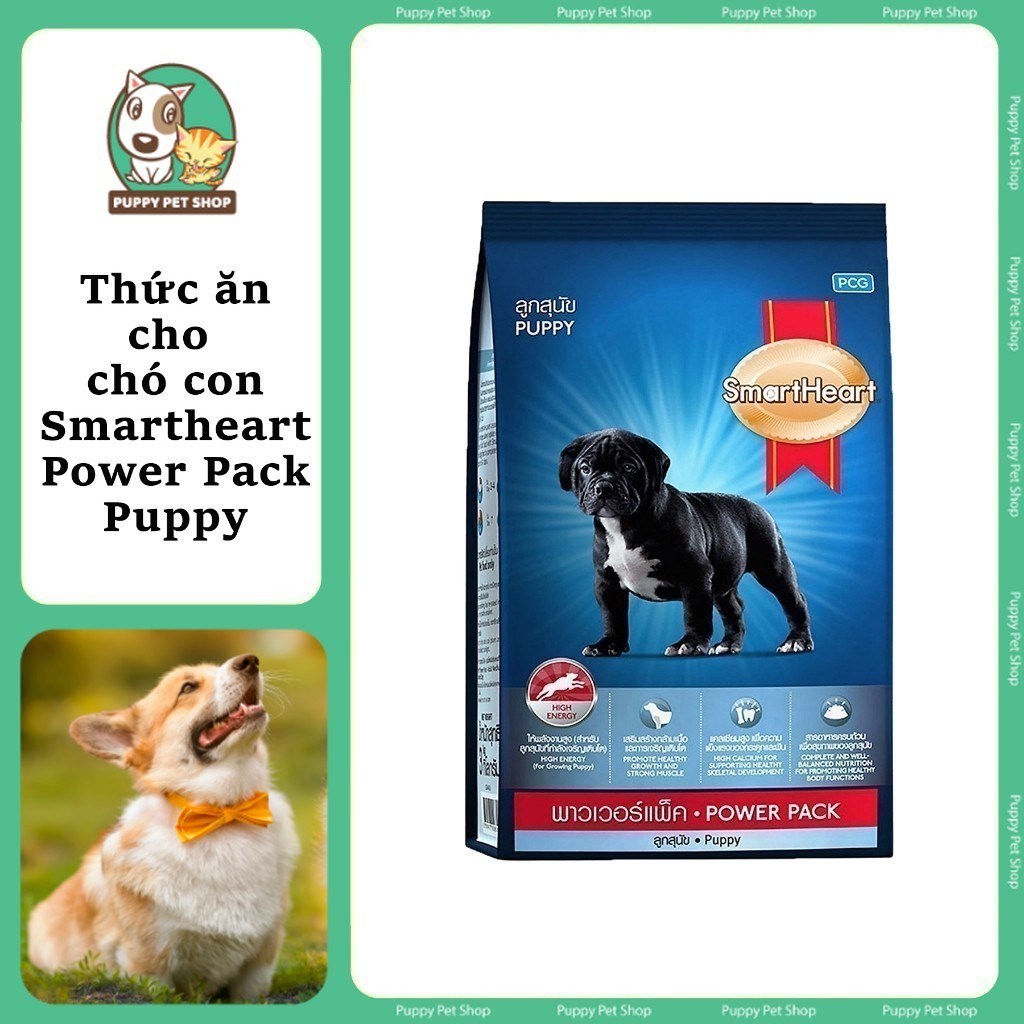 [Bao 20kg] Thức ăn hạt cho chó con dưới 12 tháng tuổi - SmartHeart Power Pack Puppy