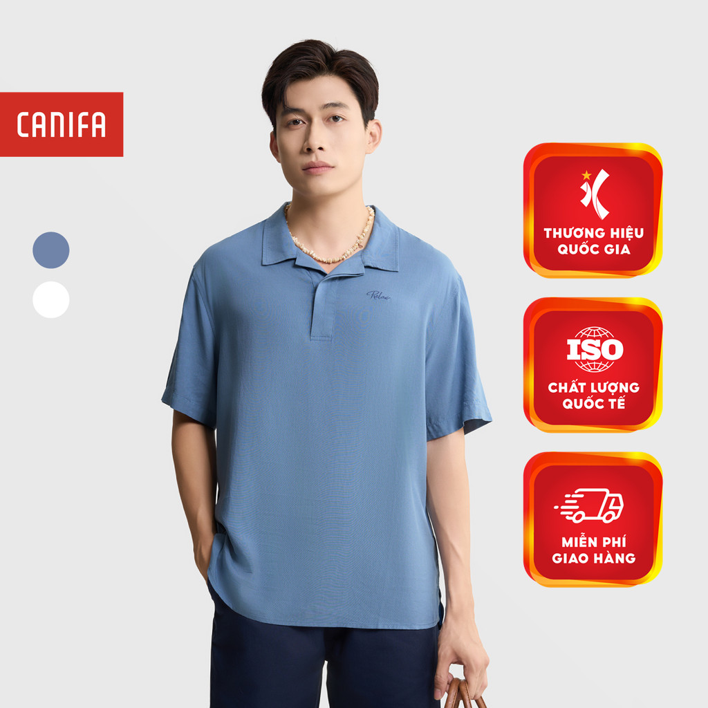 Áo sơ mi nam cộc tay CANIFA cổ bẻ form rộng chất liệu viscose thoáng mát 8TH25S001