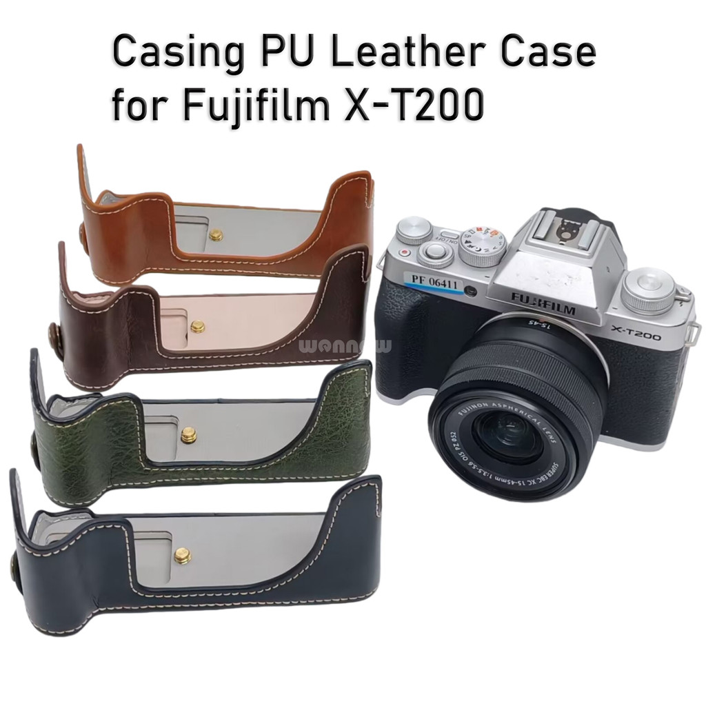 XT200 Vỏ Da PU Cho Fujifilm XT200 X-T200 Nửa Thân Mở Pin Camera Dây Đeo Cổ Tay