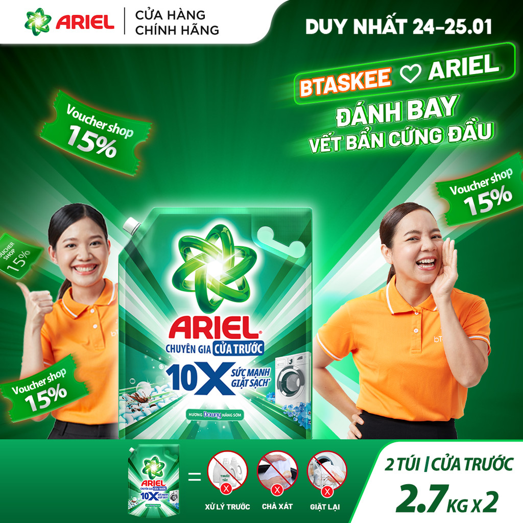 [Ariel x Btaskee] Combo 2 Nước Giặt Cửa Trước ARIEL 10X Giặt Sạch 2.7KG