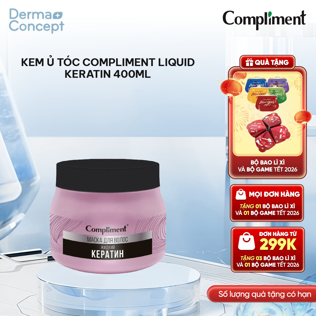 Kem ủ tóc Compliment Liquid Keratin nuôi dưỡng tóc bóng mượt, phục hồi, giảm gãy rụng 400ml