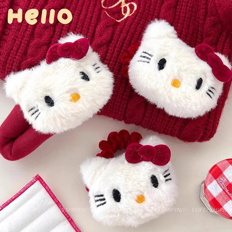 Kẹp Tóc Hình Mèo Angola Nơ Đỏ, Phụ Kiện Tóc Nữ