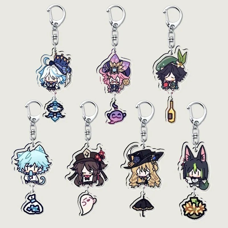 Genshin Impact Anime KeyChain Furina Venti Hu Tao Character Pendant for Bag Good Friend