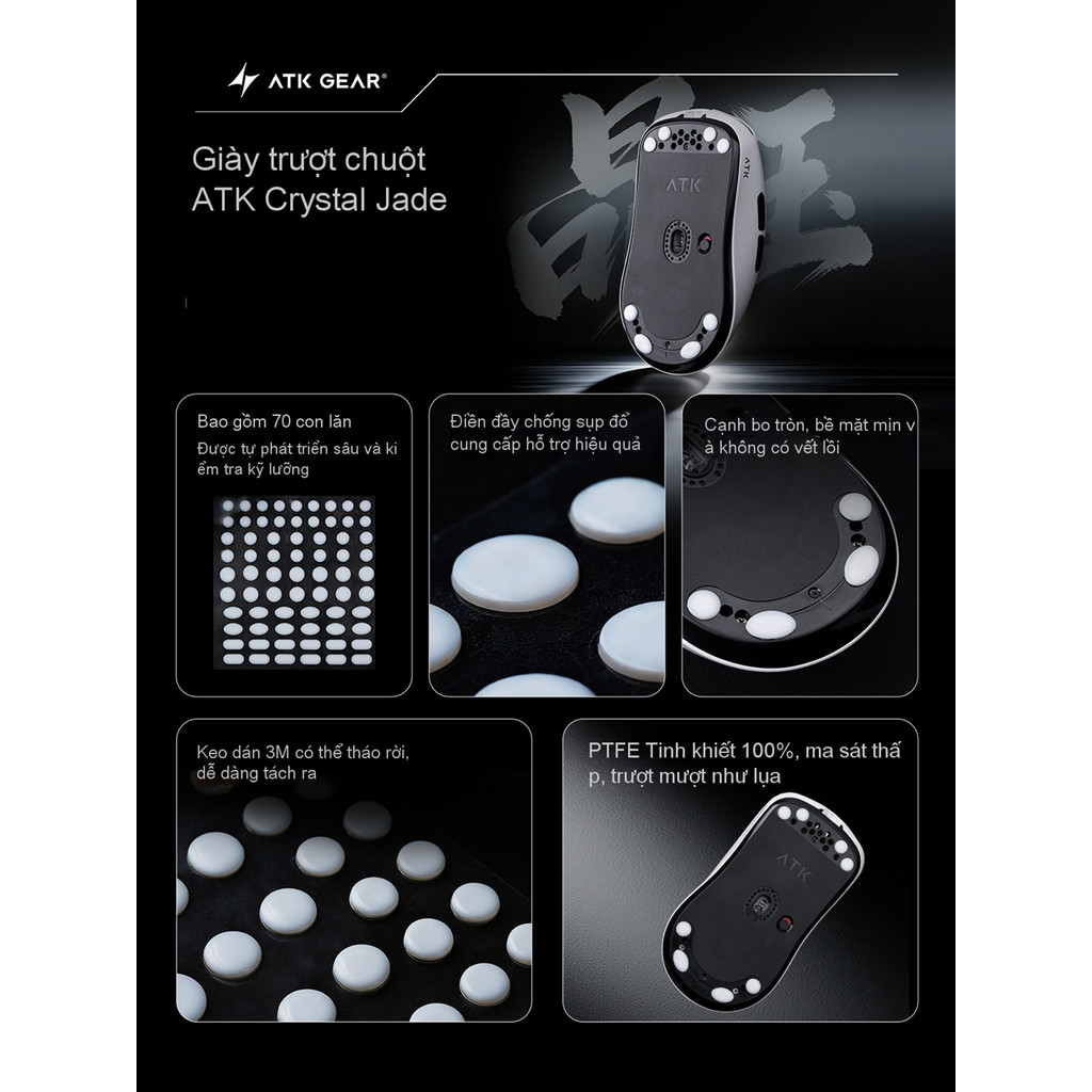 Tấm Mouse feet Dot - Feet ATK Crystal Jade Dot DIY Cho chuột - PTFE - Speed Mượt mà