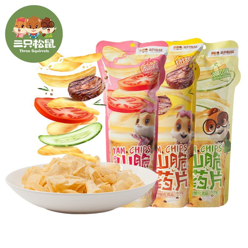 【Three Squirrels_Yam Crisps60g/Bag】Thin Crispy Potato Chips Foodie Snacks Puff Snacks