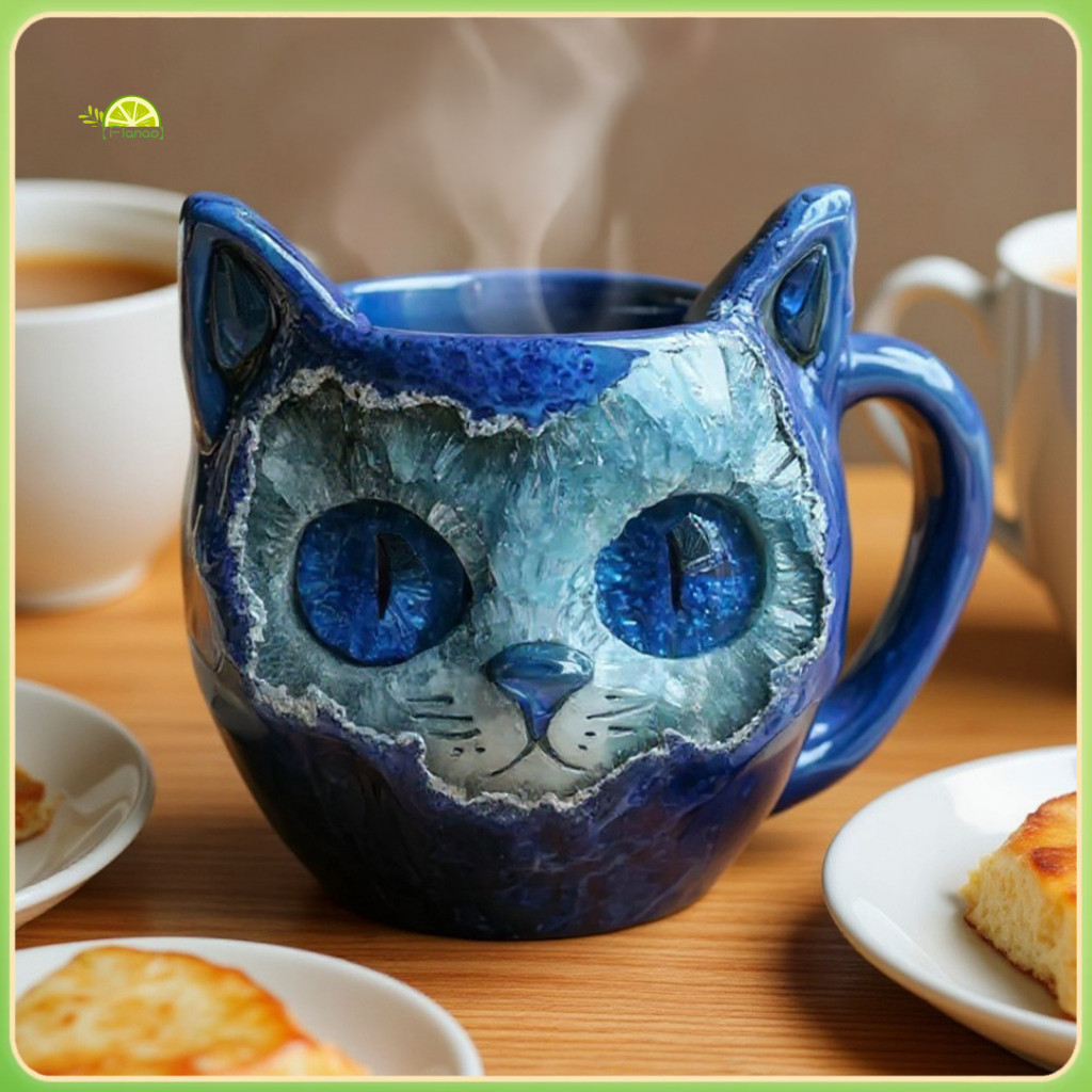 Fianao Trang Trí Nhà Bếp Drinkware Geode Cat Cup Handmade Faux Cat Face Mug – Cốc trà cà phê bằng nh