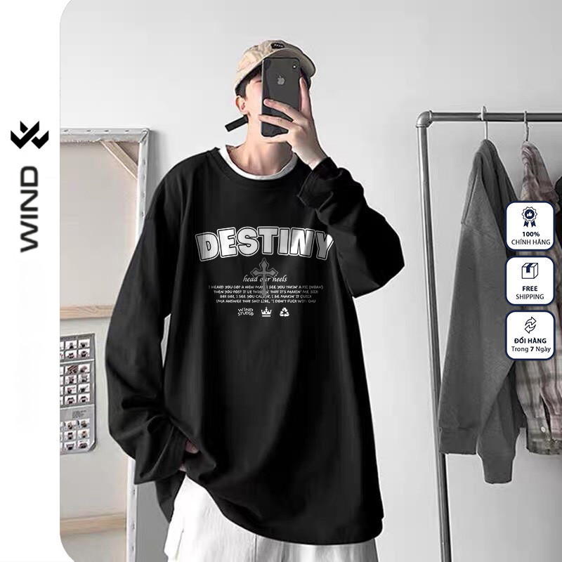 Áo Thun Tay Dài Unisex Wind Clothing Form Rộng DESTINY nam nữ 100% cotton Phong Cách Oversize Nam N