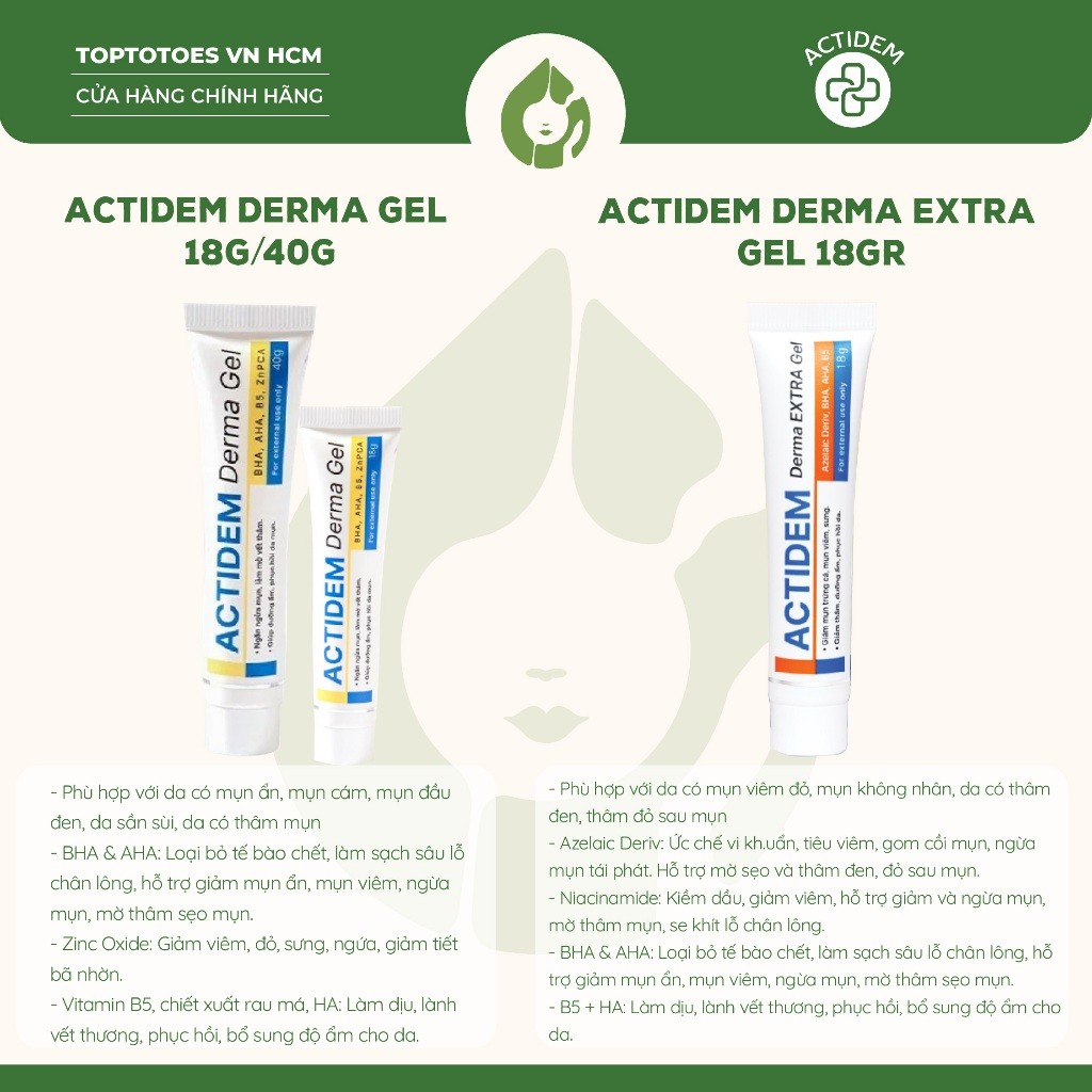 [PHÂN PHỐI CHÍNH HÃNG] Gel Actidem Derma giảm mụn, mờ thâm 18gr/40gr