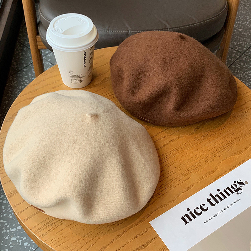 [Sẵn Sàng] Satomi Ishihara Beret Da Nhãn Phù Hợp Với Tất Cả Màu Len Nhìn Mặt Nhỏ Thu Đông Retro Họa 