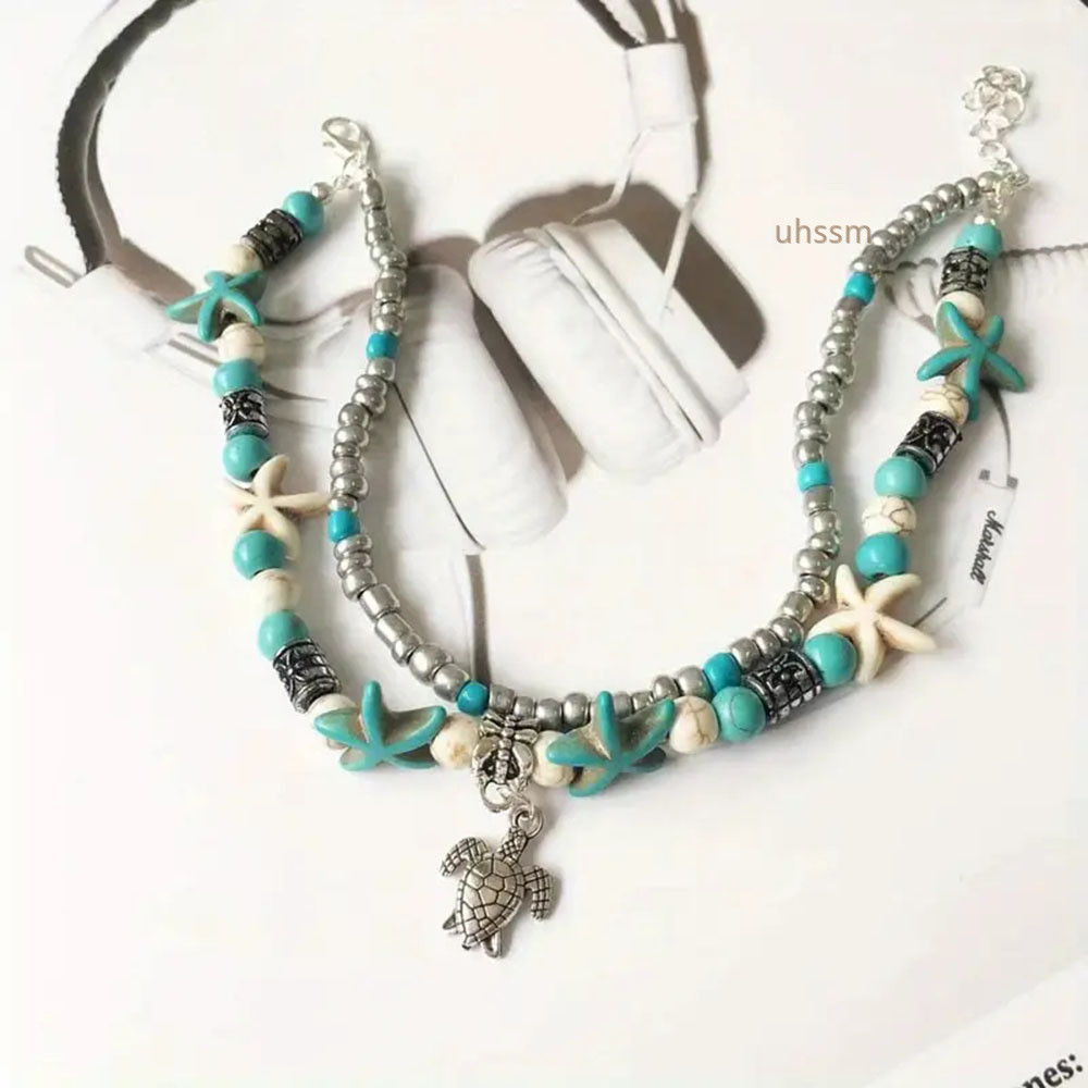 Vintage Turquoise Ankle Bracelet Thanh Lịch,Không Gây Kích Ứng - Perfect Cho Đi Biển Và Quà Tặng