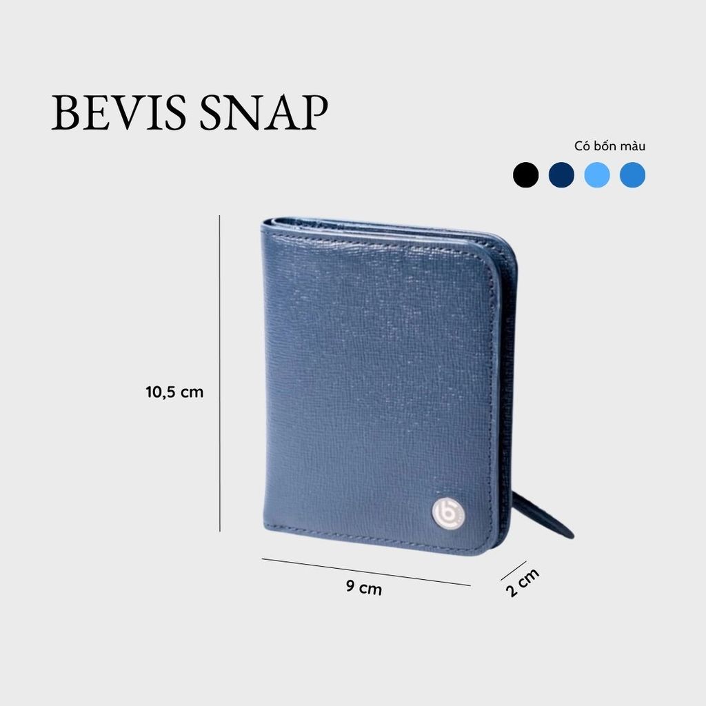 Ví Nam Nữ BEVIS SNAP Da Bò Nhập Khẩu Cao Cấp Siêu Mỏng, Ví Đứng Nhỏ Gọn Đựng Thẻ, Ví Mini Thời Trang