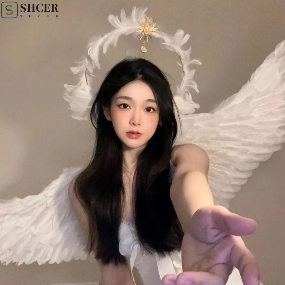 ASHCER Feather Glory Crown Headband, Dress Up Đạo cụ hai lớp Virgin Mary Queen Tiara, Trang trí tóc 