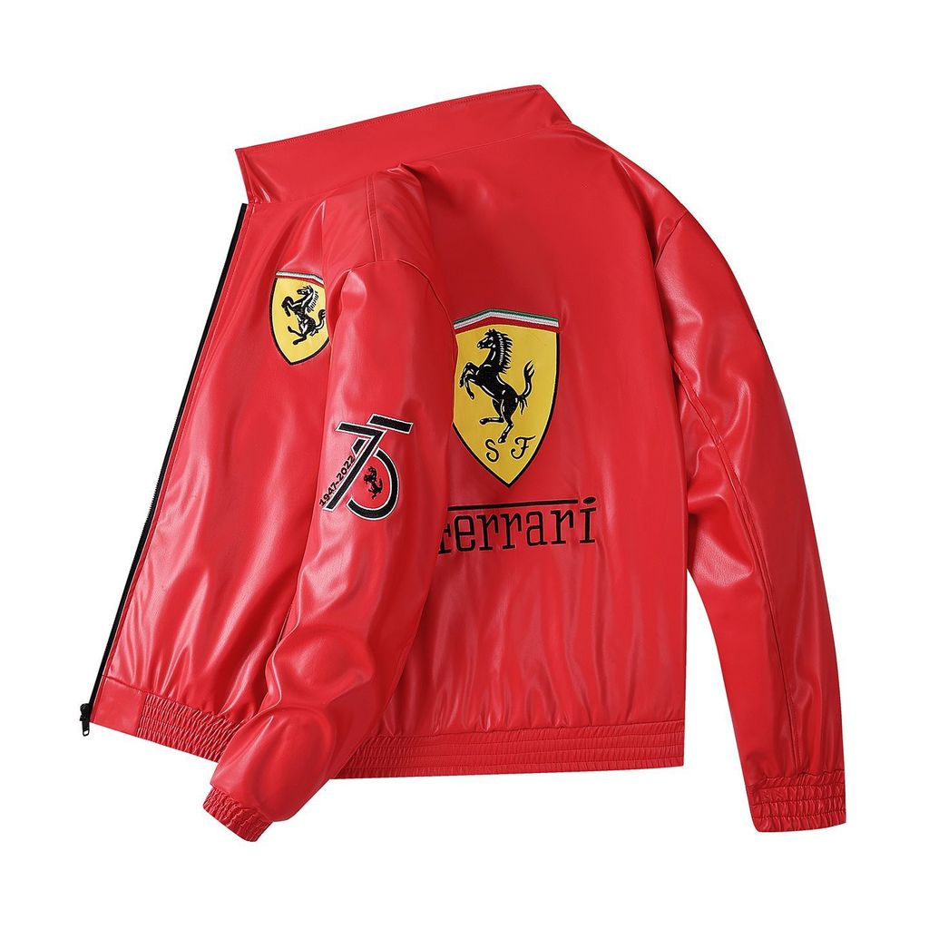 F1 red racing suit, embroidered baseball jacket, SF90, ROMA, Leclerc, go-kart sports leather jacket