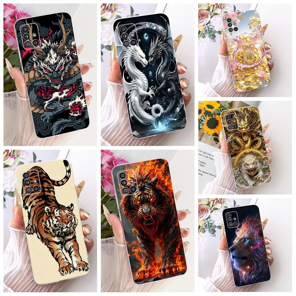 Vỏ hoạt hình cho Samsung Galaxy A51 5G Vỏ SM-A516B ​​​​​​​Ốp điện thoại silicon mềm Dragon Lion sang