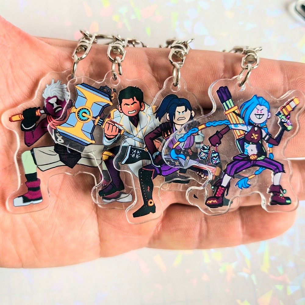 Acrylic Anime Figure Arcane Jinx Vi Caitlyn Ekko Viktor Keychain Arcane Pendant Keyring KeyRing