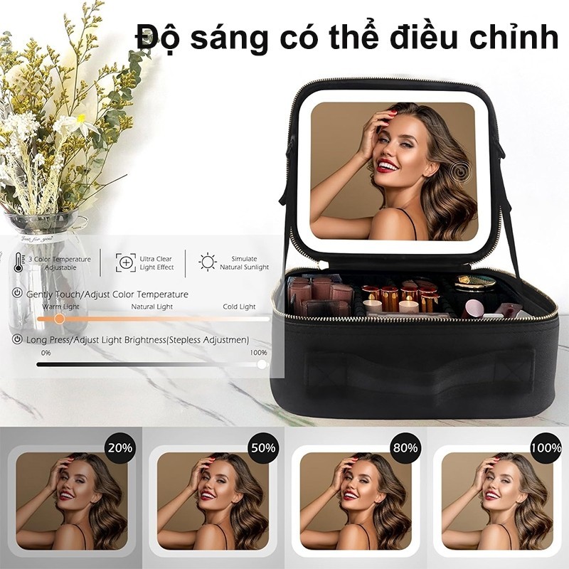 [ CHÍNH HÃNG ]  cốp đựng đồ makeup Cốp Đựng Mỹ Phẩm có đai đỡ Gương trang điểm và đèn LED Cốp Đựng Đ
