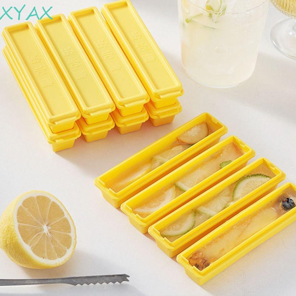 XYAX Máy làm đá viên XYAX, Dễ dàng tháo dỡ Khuôn làm đá thiết kế khoai tây chiên kiểu Pháp hình chữ nhật, Dụng cụ thanh có hộp bảo quản Khuôn làm đá bằng nhựa không chứa BPA Tủ lạnh