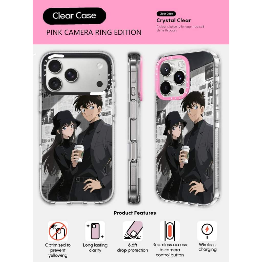 CASECASE X Kudo Shinichi Ran Mouri Vỏ Điện Thoại HỒNG CAMERA RING PHIÊN BẢN Tác Động Trong Suốt Hút 