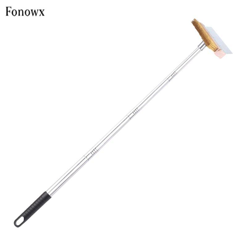 Bàn chải lò nướng Pizza có tay cầm dài Fonowx với dụng cụ cạo kim loại và lông đồng để làm sạch thương mại nhiều bề mặt