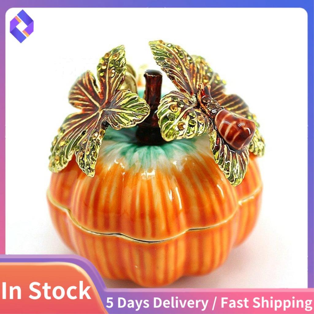 1 Món Trang Sức Cưới Thủ Công Bí Ngô Bejeweled Nhẫn Bông Tai Hộp Bảo Quản Hộp Trang Trí