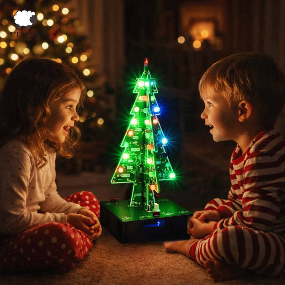 Đồ chơi nhấp nháy cây thông Noel LED UTENEW, Bộ dụng cụ thực hành hàn Thiết kế ba chiều Bộ cây thông