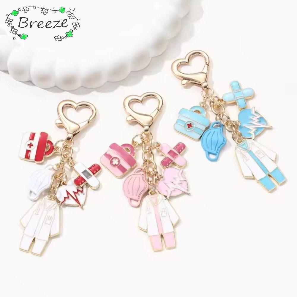 BREEZE Men Móc Khóa, Handmade Thủ Công Thiết Kế Hoạt Hình Y Tá Bộ Móc Khóa, Nhiệt Kế Hình Trái Tim T