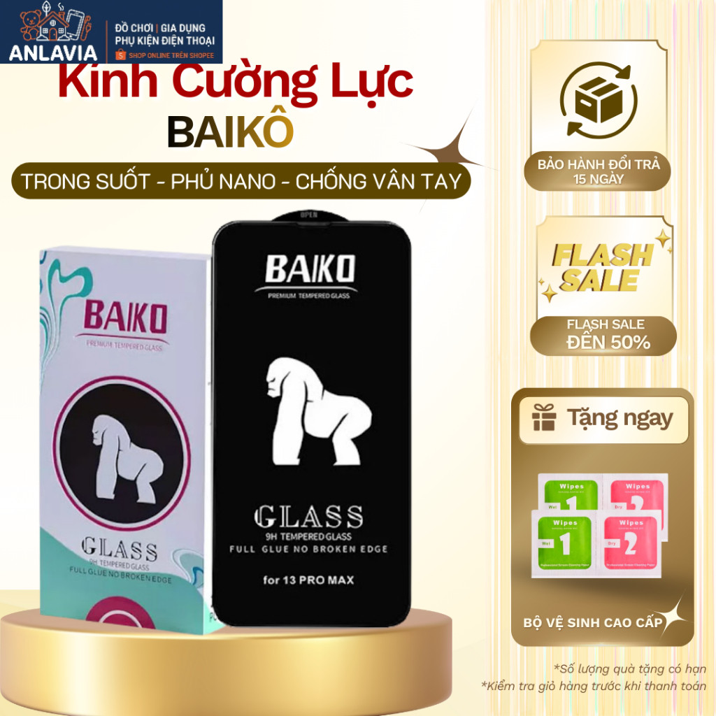 Kính cường lực iPhone 16 15 14 13 Pro Max BAIKÔ 9H chống chói tia UV siêu trong chống vân tay - Mua 