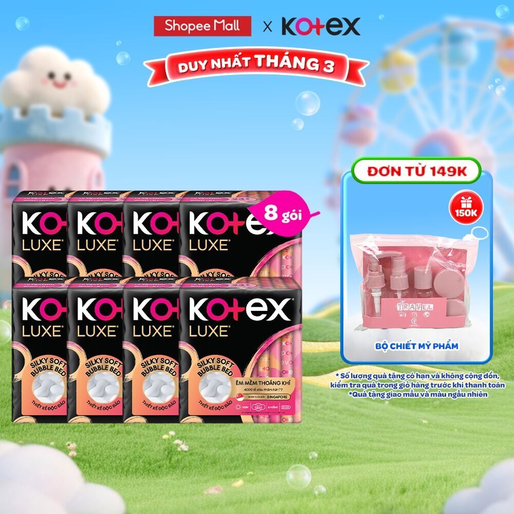 Combo 8 Băng vệ sinh Kotex LUXE Ngày Cánh 23cm 8 miếng