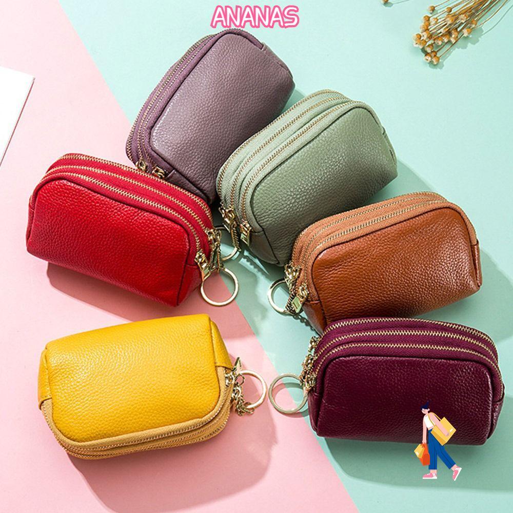 ANANAS Ví Da Thật Chính Hãng Túi Mini Túi Đựng Tiền Nhỏ Thay Đổi Túi Ngắn