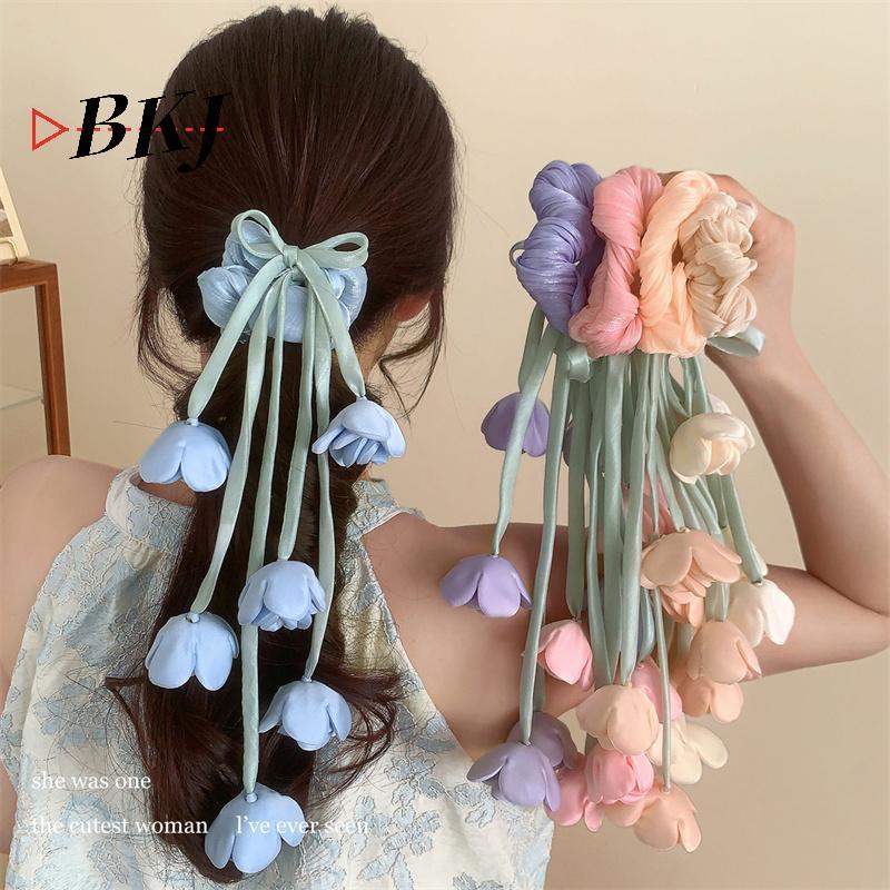 [KJ] Lily Of The Valley và Hoa tulip Scrunchie với Tua Rua Phối Kèm - Phụ kiện tóc ethereal dành cho