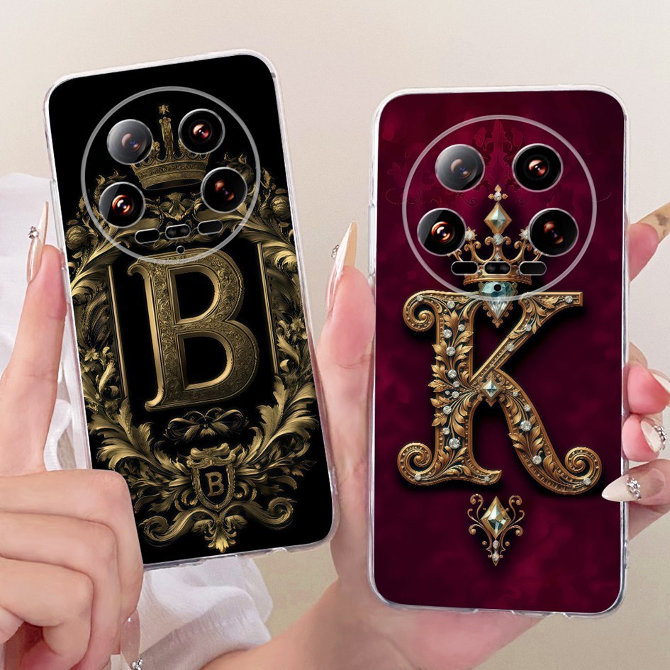 Dành Cho Xiaomi 14 Ultra Case Mi 14 Ultra Cover Thời Trang Chữ Cái Ban Đầu Vương Miện Silicon Mềm Vỏ