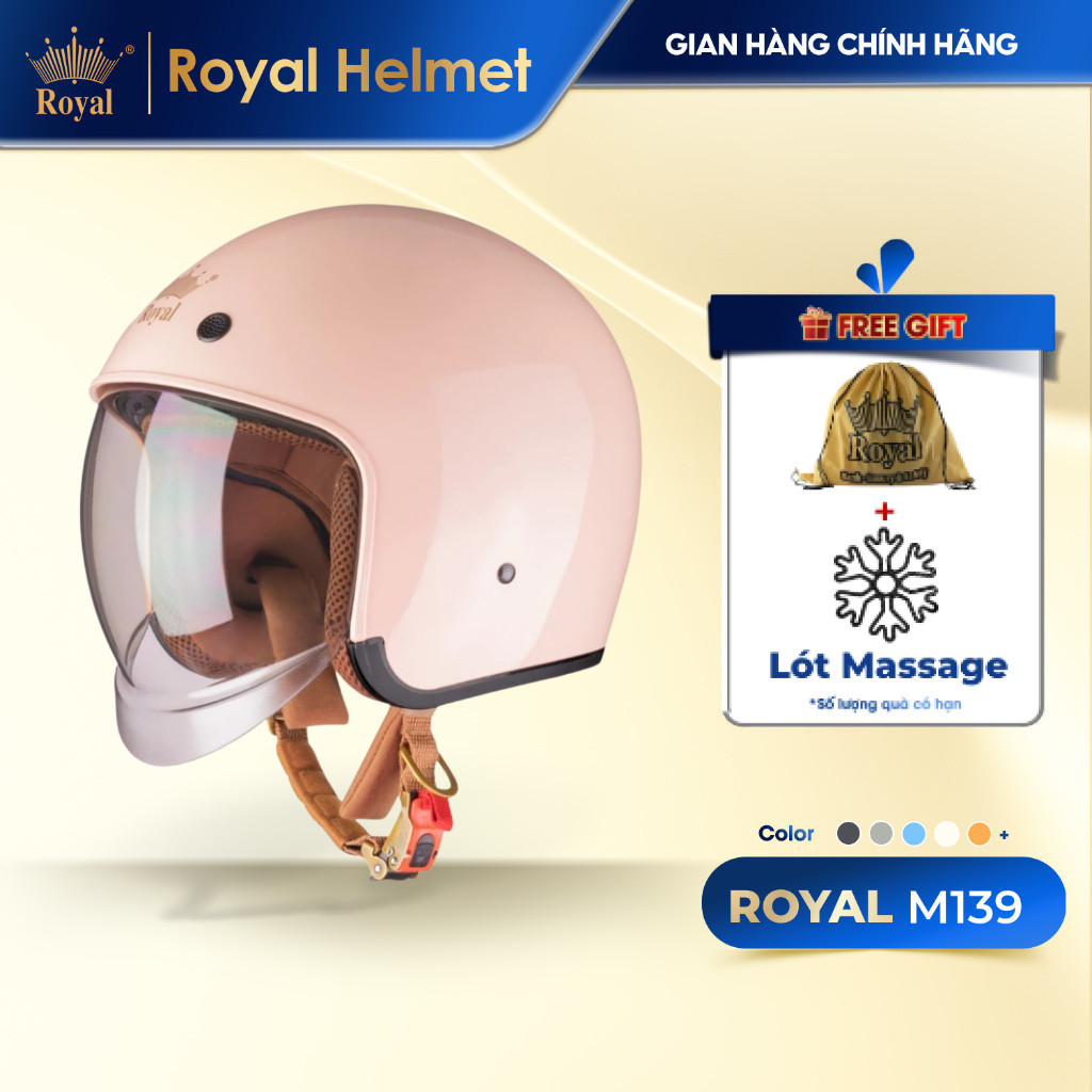 [Royal Helmet Store] Mũ Bảo Hiểm 3/4 Royal M139 Kính Âm,  Chống Nắng Cho Nam Nữ Bảo Hành 12 Tháng