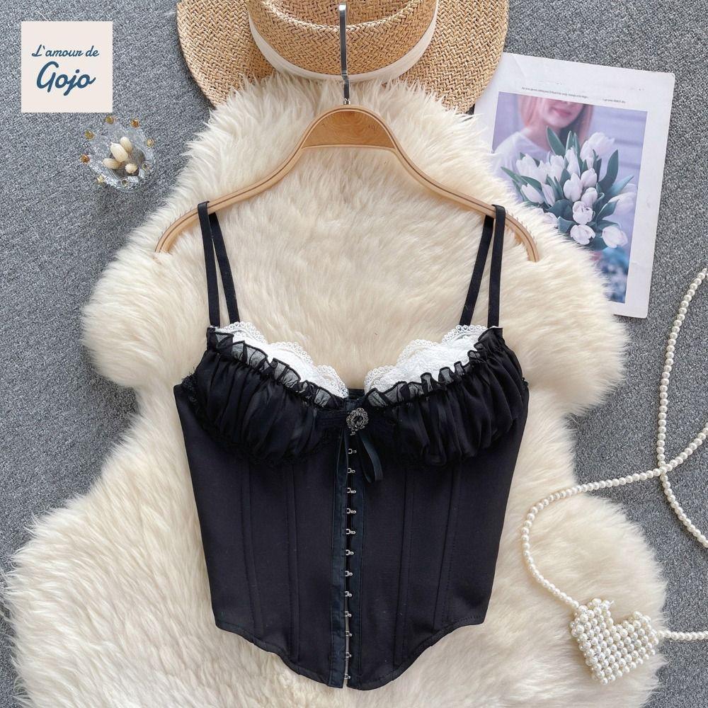 Áo Camisole Ren Hoa với Tua Ruza Buckle, Thiết Kế Thanhh Lệch Không Tay Phù Hợp Du Lịch