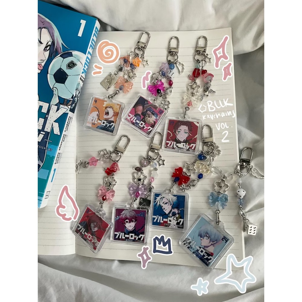Blue color Lock Anime Photo Frame Keychains Volume 2 - Y2K Style Bag Charm, Cute Character Key Rings