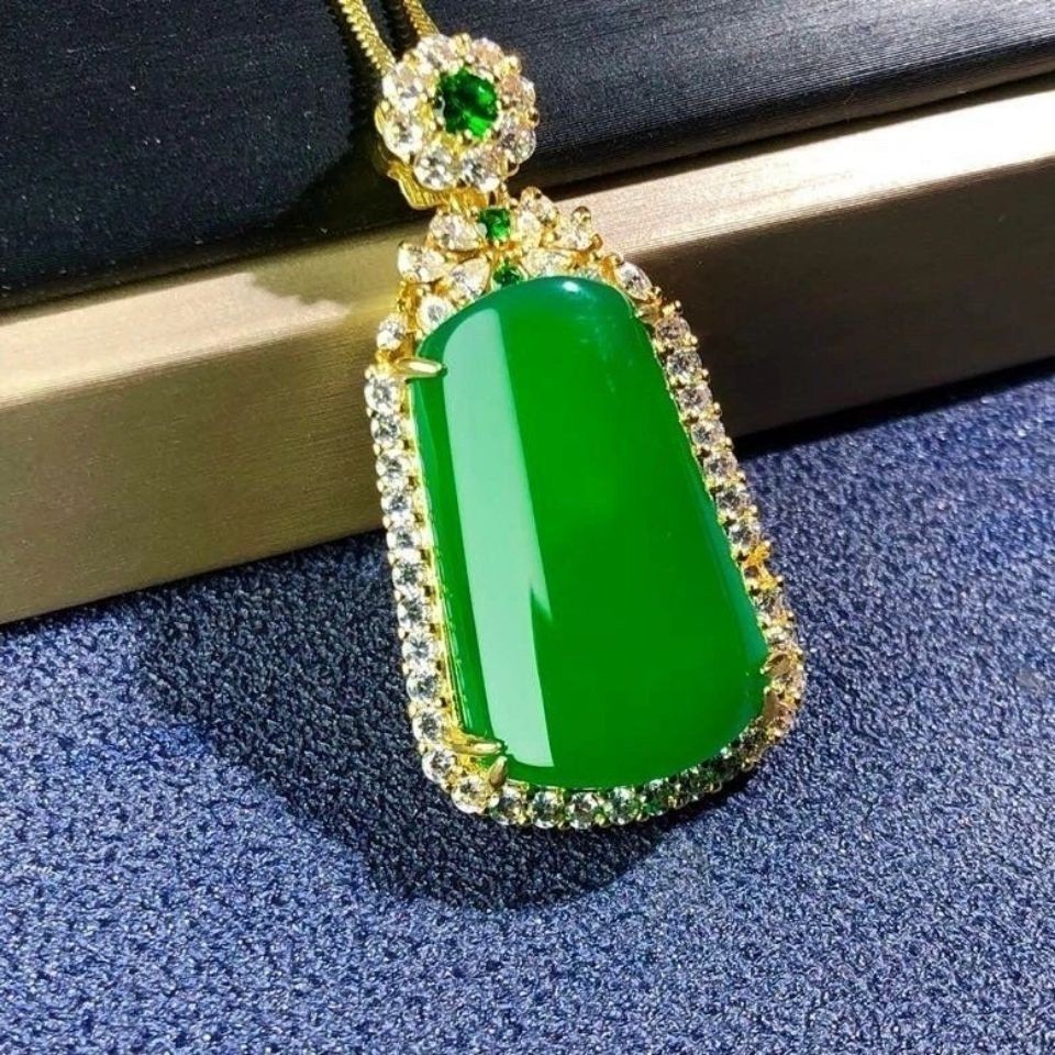 Mặt Dây Chuyền Nữ Huỳnh Quang Bạc 925 Mạ Vàng, Đi Kèm Đá Chrysoprase Deluxe
