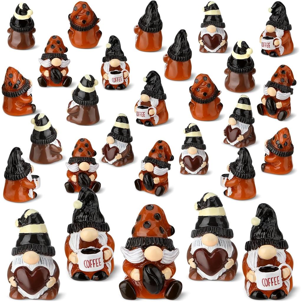 30 Bức tượng nhỏ Gnomes cà phê, Tượng nhựa Gnomes Mini, Đồ trang trí Gnomes thu nhỏ, Phụ kiện thanh 