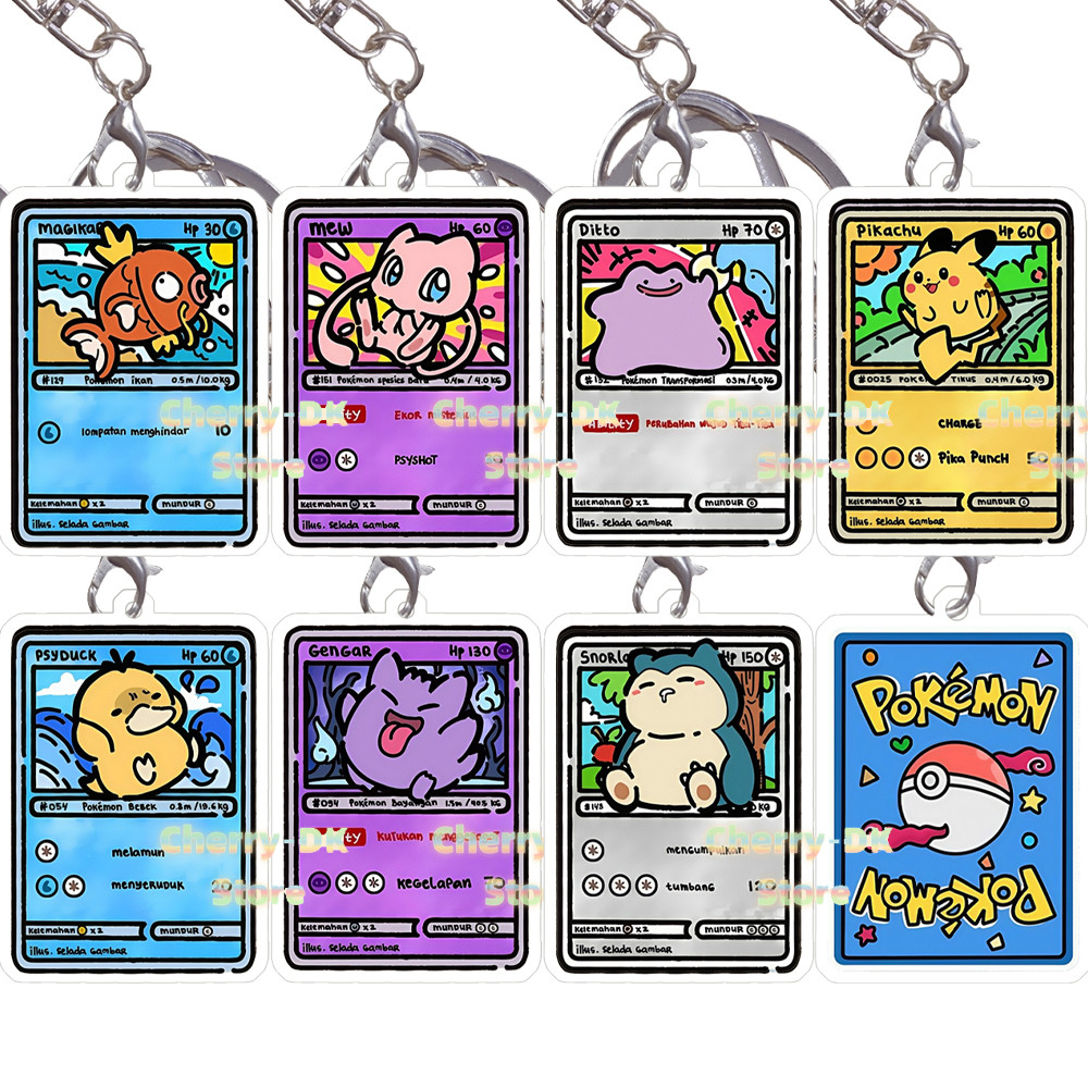 Pokemon Comics Series Double-Sided Acrylic Small Cards Keychain Gengar Magikarp Mew Ditto Snorlax Ha