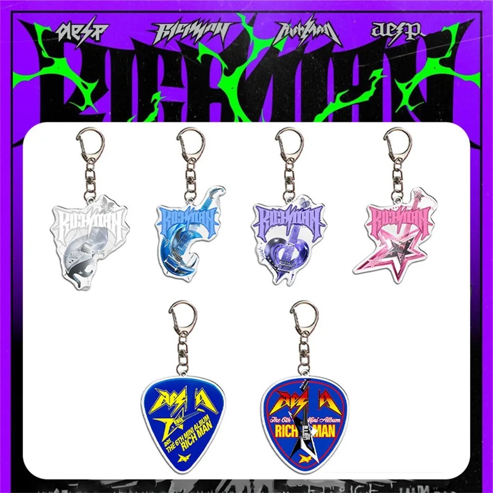Móc khóa aespa Rich Man album hình cây đàn guitar acrylic Kpop Karina Winter Ningning Giselle phụ ki
