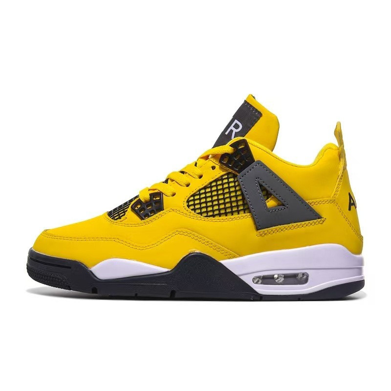 Lớp Đầu Tiên Da Bò AJ4 Joe 4 Giày Bóng Rổ Nam Nữ Giày Trắng Xi Măng Đại Học Xanh Giày Thể Thao Đệm K