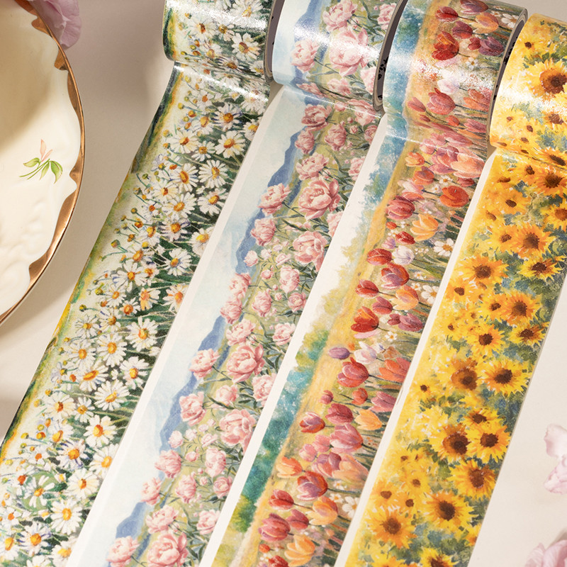 ENWEI 30mm * 2m 1 Cuộn [Dòng Biển Hoa] Washi Tape Daisy Field Tulip Town Journaling Background Scene