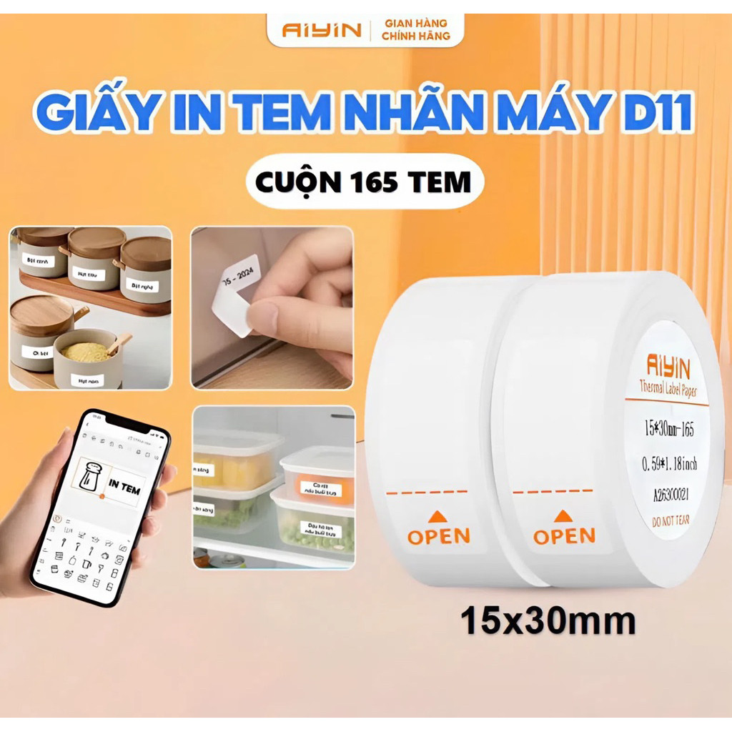 Giấy in tem nhãn D11 kích thước 15x30mm dùng cho máy in PikDik Aiyin D11 pro, Tem chống nước, Có gắn