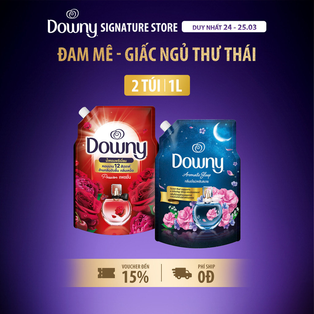 Combo Nước Xả Vải DOWNY Mix Mùi Đam Mê 1L + Giấc Ngủ Thư Thái 1L