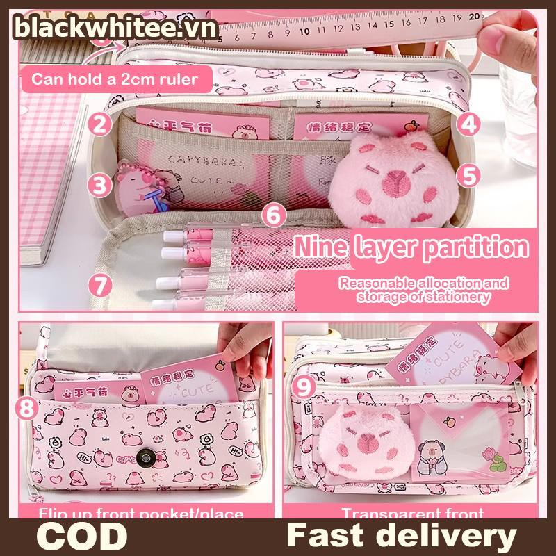 BWHTE Hoạt Hình Màu Hồng Capybara Túi Bảo Quản Bút Chì Kawaii Hộp Đựng Bút Chì Dung Tích Lớn Trường 