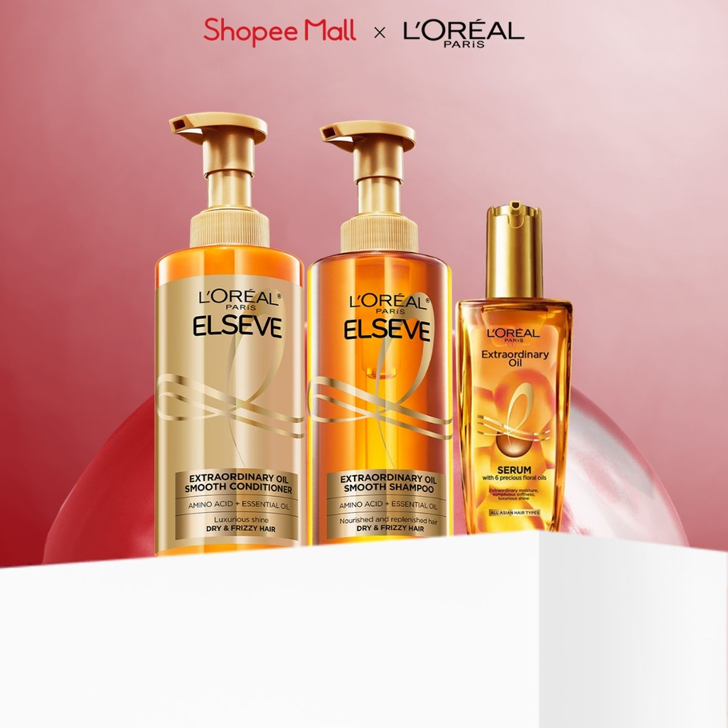 Bộ gội xả dưỡng tóc suôn mượt tóc cao cấp L'Oreal Paris Sleek 440ml x2 & Dầu dưỡng chiết xuất tinh d