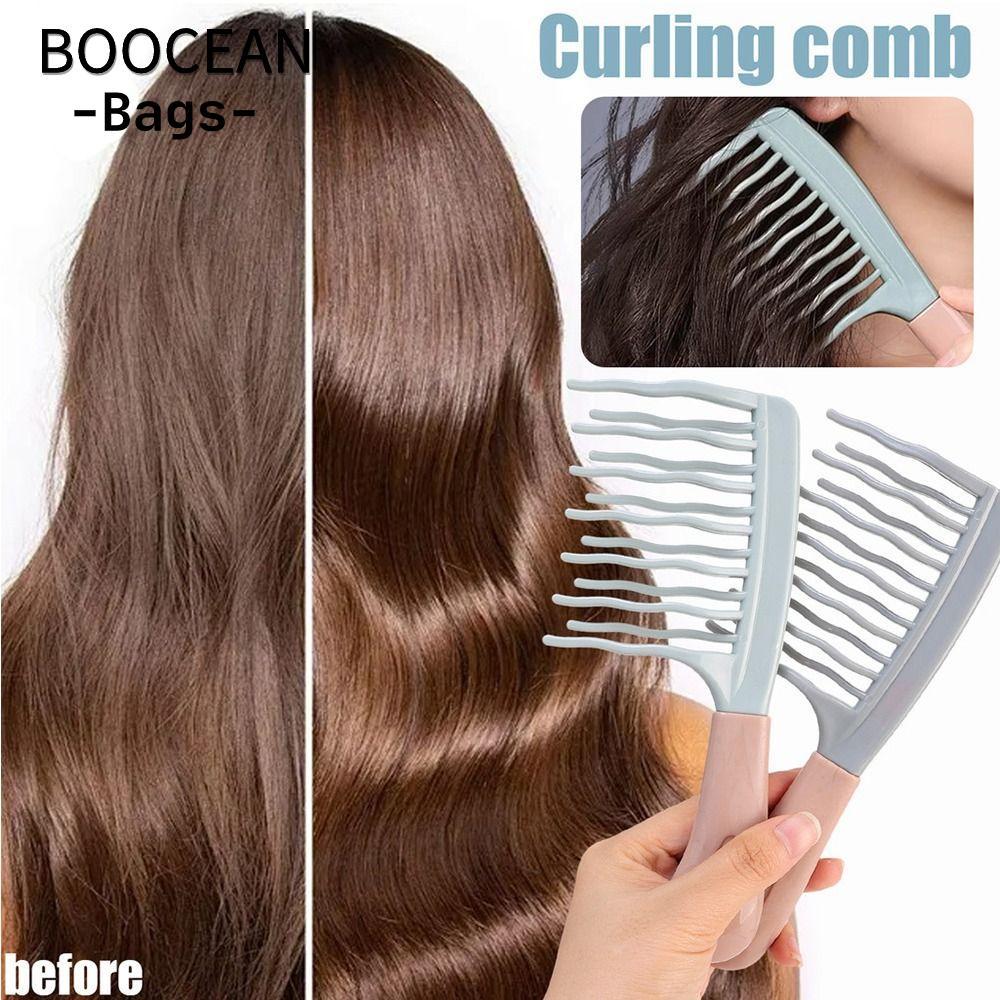 Lược uốn răng gợn sóng BOOCEAN, Lược chải răng lớn hai hàng nhẹ, Dụng cụ chăm sóc tóc dài cầm tay Tạ