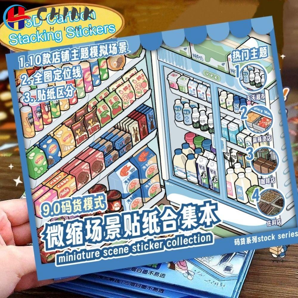 Nhãn dán cảnh cửa hàng CHINK, 10 cảnh 33 tờ Nhãn dán phong cảnh cỡ lớn, Nhãn dán cảnh thu nhỏ dễ thư