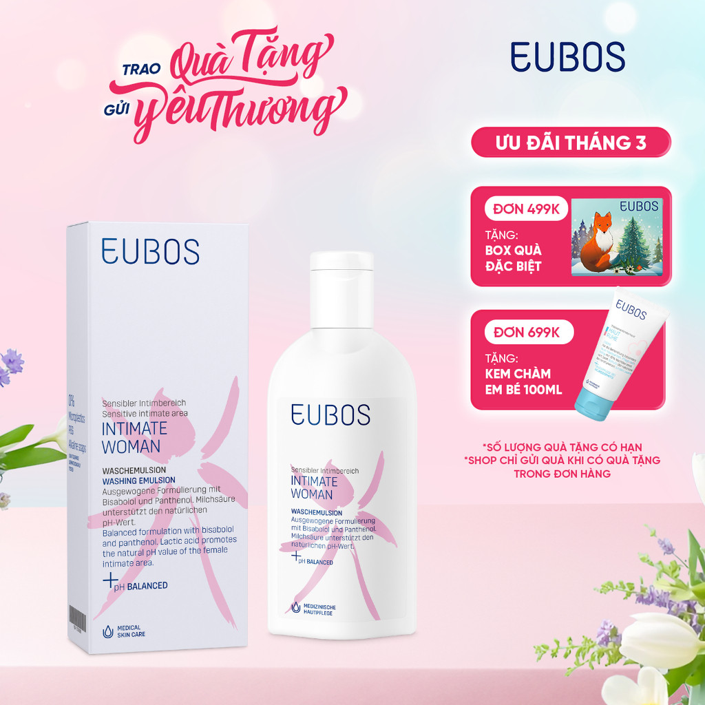 Dung Dịch Vệ Sinh Phụ Nữ EUBOS Intimate Woman Giúp Hỗ Trợ Làm Sạch, Cân Bằng Độ pH, Chai 200ml