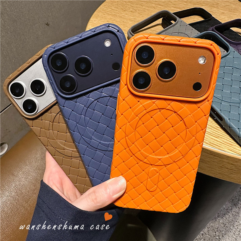 Cao Cấp Đơn Giản Hermes Cam Bện Họa Tiết Từ Tính Áp Dụng Cho Apple 17promax Ốp Điện Thoại iphone16pr